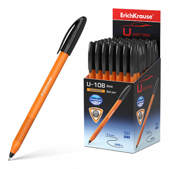 Ручка шар. Erich Krause Ultra GlideTechnology U-108 Yellow 47583 черная