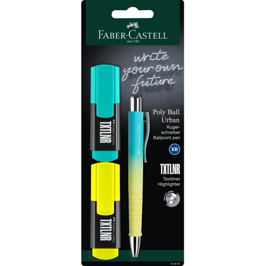 Pastapliiatsi Faber-Castell Poly Ball ja tekstimarkerite kpl, blisteris