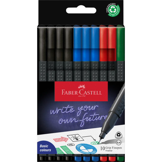 Ручки шариковые Faber-Castell FinePen 0.4 мм 10 цветов