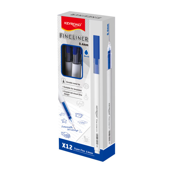 Tintes pildspalva Keyroad FineLine, 0.4mm, zila