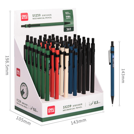 *Mehāniskais zīmulis Deli 0,5mm metāla korpuss, asorti