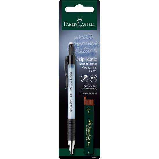 Mehāniskais zīmulis Faber-Castell Grip-Matic 0,5mm + 0,5mm B kodoliņi, gaiši zils