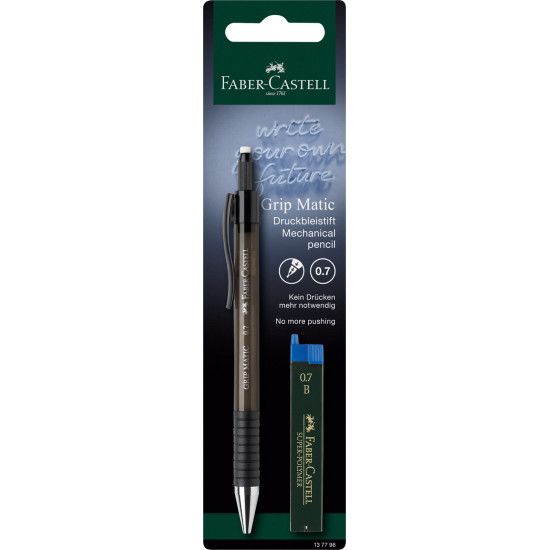 Mehāniskais zīmulis Faber-Castell Grip-Matic 0,7mm + 0,7mm B kodoliņi, melns