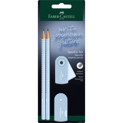 Zīmuļu komplekts Faber-Castell Sparkle, ar dzēšgumiju un asināmo, gaiši zils
