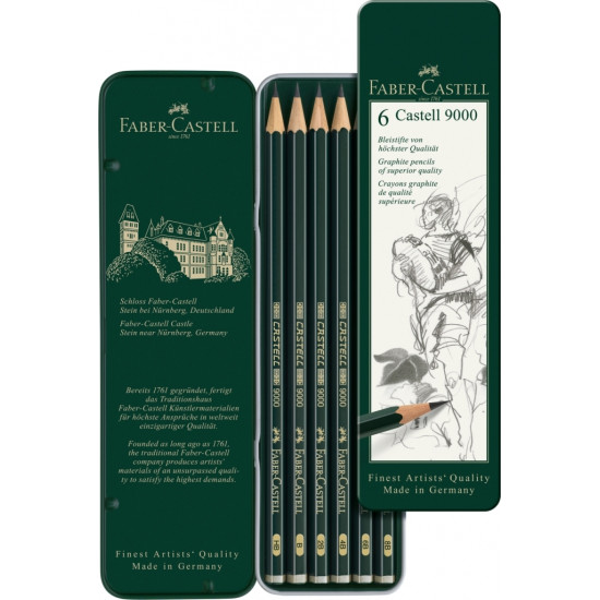 Zīmuļu komplekts Faber-Castell 9000, HB-8B, 6gab/iep