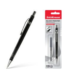 Mehāniskais zīmulis Erich Krause Black Pointer 0.5mm, HB, ar kodoliņiem, melns
