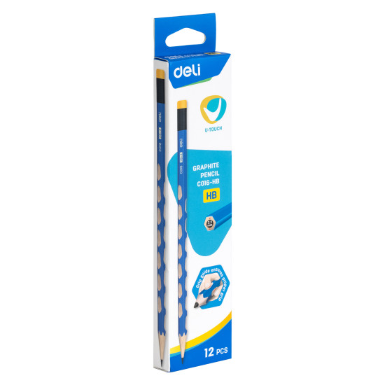Карандаш графитный DELI "C016-HB", Blue, Нескользящий захват