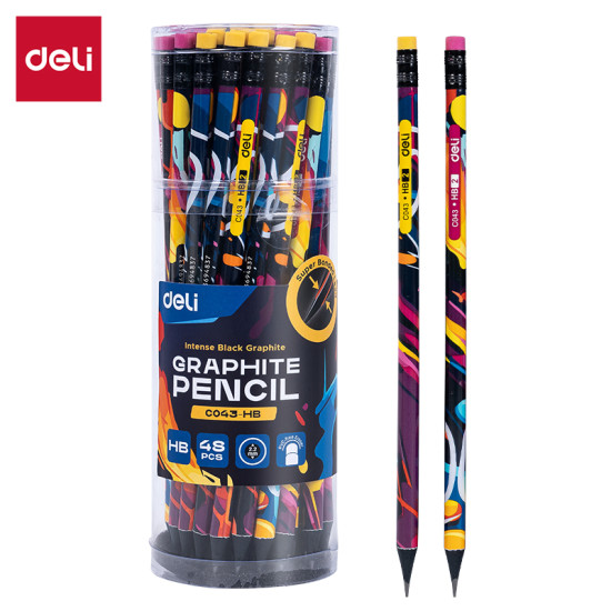 Карандаш DELI C043 HB, Black, со встроенным ластиком