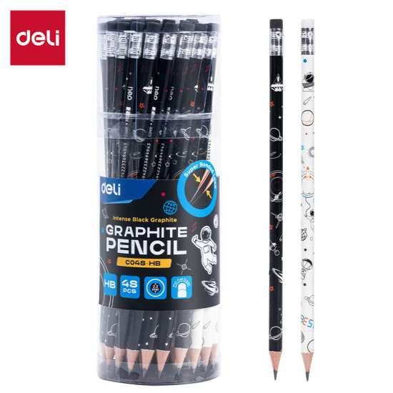 Карандаш DELI C048 HB, Black, со встроенным ластиком