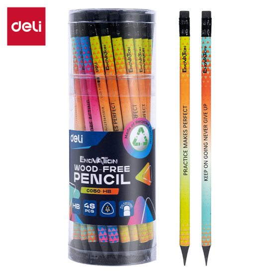 Карандаш графитный DELI C050 HB со встроенным ластиком, Black