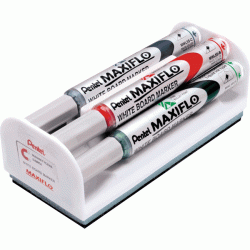Маркеры для белой доски Pentel Maxiflo 4 цвета 4мм набор + спрей для чистки
