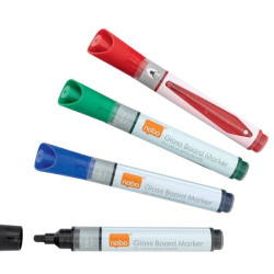 *Stikla tāfeles marķieru komplekts NOBO, 3mm, koniski, 4 krāsas