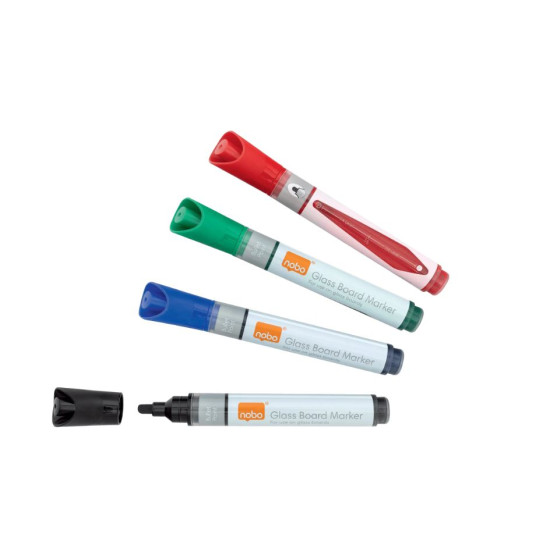*Stikla tāfeles marķieru komplekts NOBO, 3mm, koniski, 4 krāsas