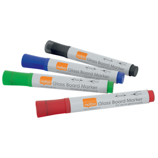 *Stikla tāfeles marķieru komplekts NOBO, 3mm, koniski, 4 krāsas