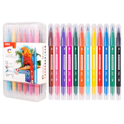 Фломастеры DELI Color Emotion 12 цветов двусторонние смываемые