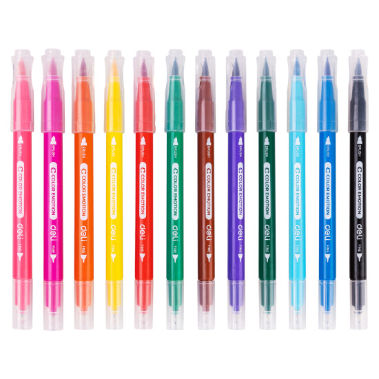 Фломастеры DELI Color Emotion 12 цветов двусторонние смываемые