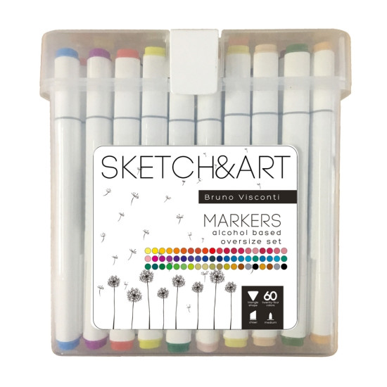 Маркеры двусторонние Sketch&Art Мега 60 цветов в пластиковом пенале