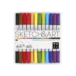 Маркеры Sketch&Art 24 Цвета Кисточка Линер