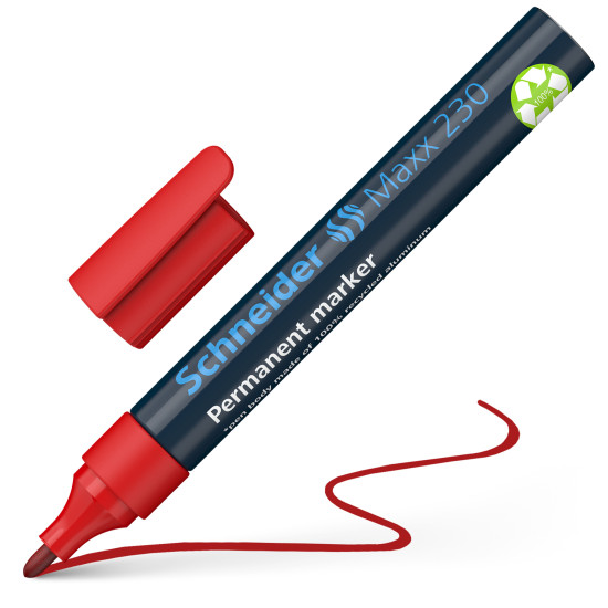 Permanentais marķieris Schneider 230, 1-3mm, konisks, sarkans