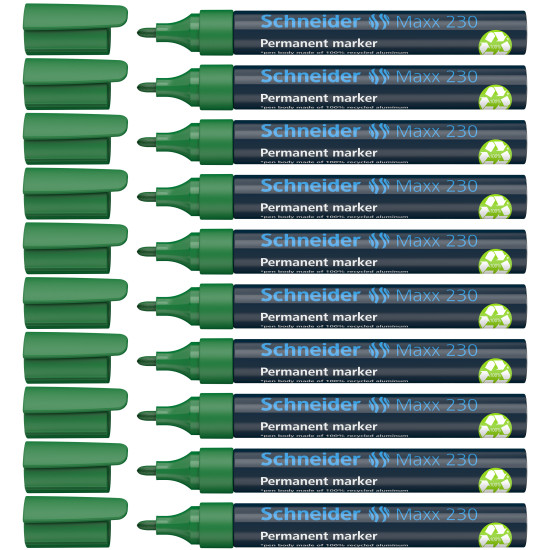 Permanentais marķieris Schneider 230, 1-3mm, konisks, zaļš