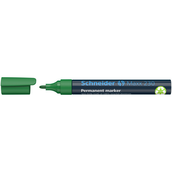 Permanentais marķieris Schneider 230, 1-3mm, konisks, zaļš
