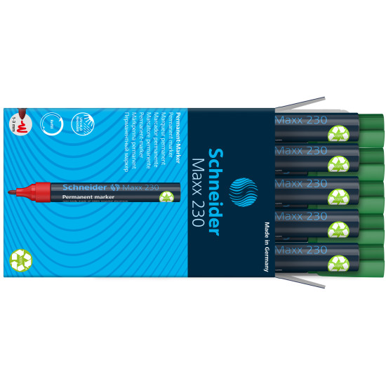 Permanentais marķieris Schneider 230, 1-3mm, konisks, zaļš