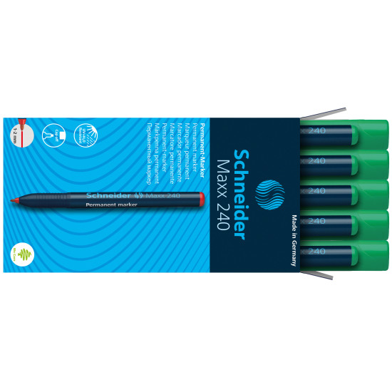 Permanentais marķieris Schneider Maxx 240, konisks, 1-2 mm, zaļš