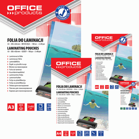 Laminēšanas plēves OFFICE PRODUCTS 250 Mic (2x125), 65x95, (100 gab.)