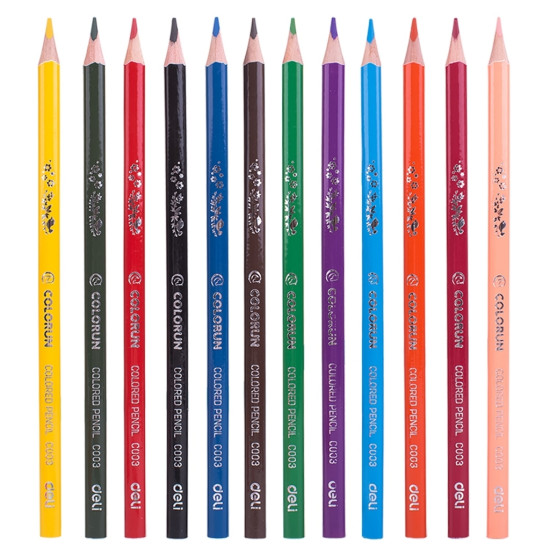 Trīsstūrveida krāsainie zīmuļi Deli Colorun EC00300, 12 krāsas