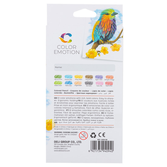 Trīsstūrveida krāsainie zīmuļi DELI EMOTION EC00200, 12 krāsas