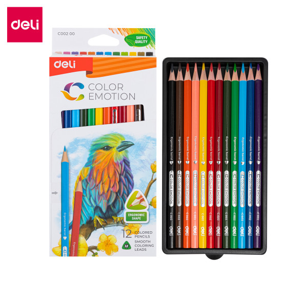 Trīsstūrveida krāsainie zīmuļi DELI EMOTION EC00200, 12 krāsas