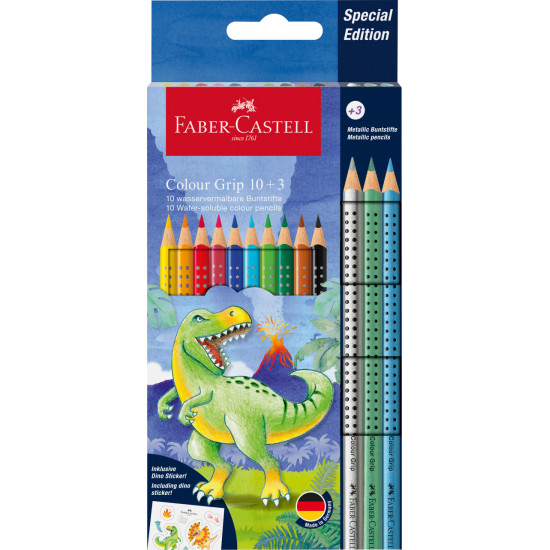 Акварельные карандаши Faber-Castell Colour Grip Динозавры 13 цветов с наклейками