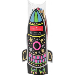 Krāsainie zīmuļi Faber-Castell Grip komplekts,10 neona krāsās metāliskā raķetē