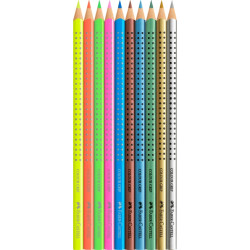 Krāsainie zīmuļi Faber-Castell Grip komplekts,10 neona krāsās metāliskā raķetē