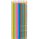 Krāsainie zīmuļi Faber-Castell Grip komplekts,10 neona krāsās metāliskā raķetē