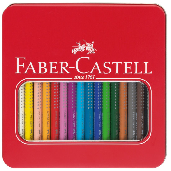 Цветные карандаши Faber-Castell Jumbo Grip 16 цветов в металлической коробке
