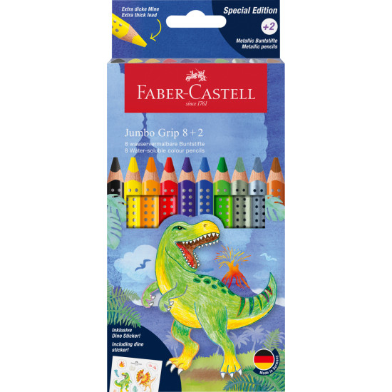 Цветные карандаши Faber-Castell Jumbo Grip Динозавры Водорастворимые 10 шт