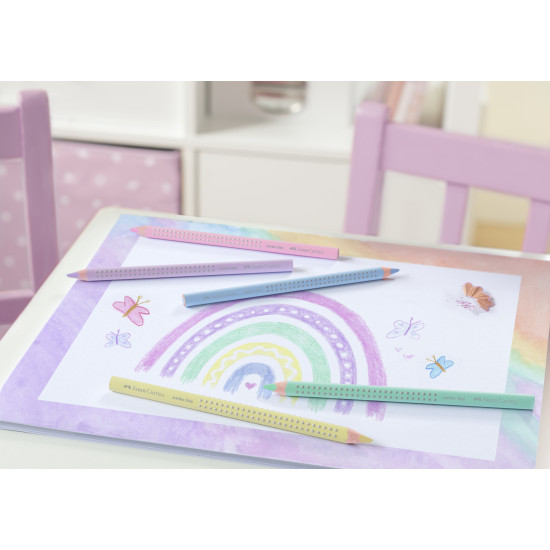 Trīsstūrveida krāsainie zīmuļi Faber-Castell Jumbo Grip Pastell, 5 krāsas