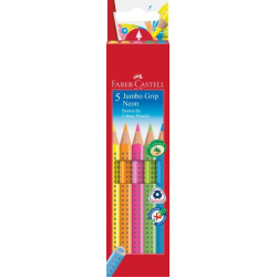 Trīsstūrveida krāsainie zīmuļi Faber-Castell Jumbo Grip neon, 5 krāsas