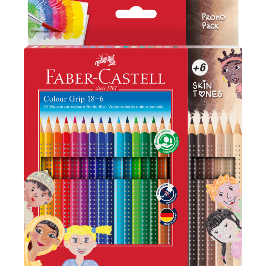 Карандаши цветные Faber-Castell Colour Grip 18 цветов + 6 оттенков кожи