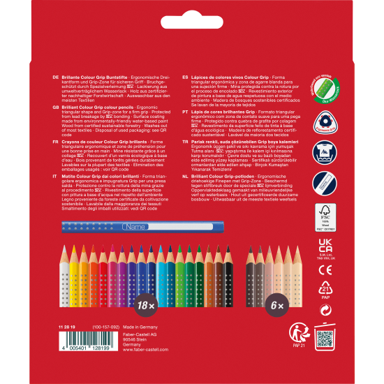 Карандаши цветные Faber-Castell Colour Grip 18 цветов + 6 оттенков кожи