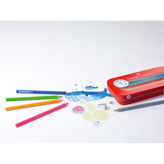 Trīsstūrveida krāsains zīmulis Faber-Castell Jumbo Grip, neona zils