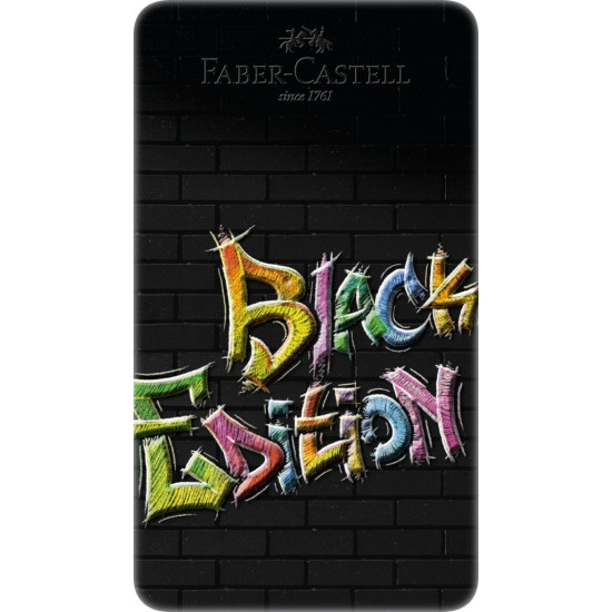 Trīsstūrveida krāsainie zīmuļi Faber-Castell Black Edition, metāla kārbā, 12pasteļkrāsas