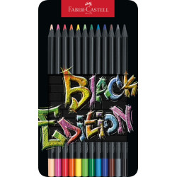 Trīsstūrveida krāsainie zīmuļi Faber-Castell Black Edition, metāla kārbā, 12pasteļkrāsas