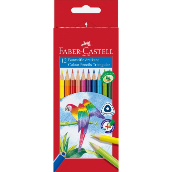 *Trīsstūrveida krāsainie zīmuļi  Faber-Castell, 12 krāsas