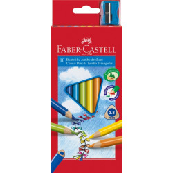 Trīsstūrveida krāsainie zīmuļi Faber-Castell Junior, 10 krāsas+asināmais