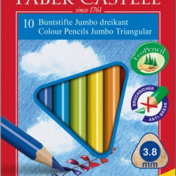 Trīsstūrveida krāsainie zīmuļi Faber-Castell Junior, 10 krāsas+asināmais