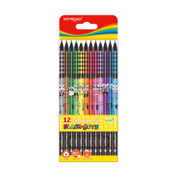 Trīsstūrveida krāsainie zīmuļi Keyroad Black-Cute 12 krāsas, plastikāta,