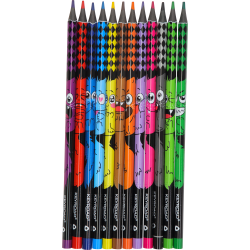 Trīsstūrveida krāsainie zīmuļi Keyroad Black-Cute 12 krāsas, plastikāta,