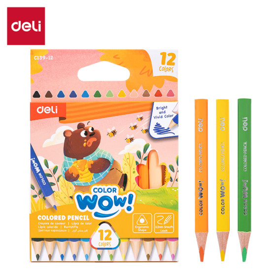 Krāsainie zīmuļi Deli C139-12 ColorWow Mini, trīsstūrveida, 12 krāsas, 3mm